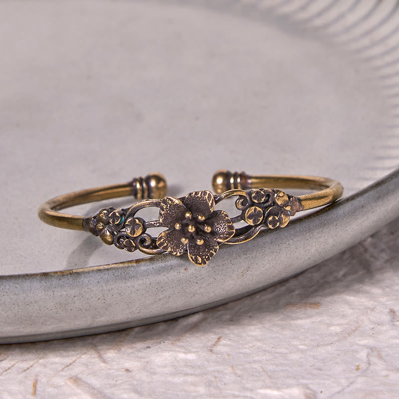 Foviel Blumen Blätter Kupfer Messing Glück spirituell Manschette Armband Armreif