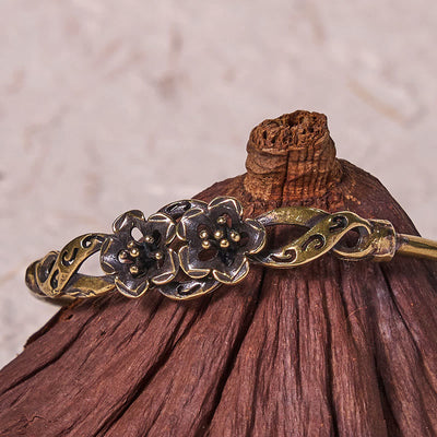 Foviel Blumen Blätter Kupfer Messing Glück spirituell Manschette Armband Armreif
