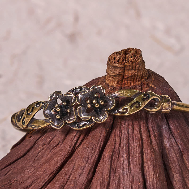 Foviel Blumen Blätter Kupfer Messing Glück spirituell Manschette Armband Armreif