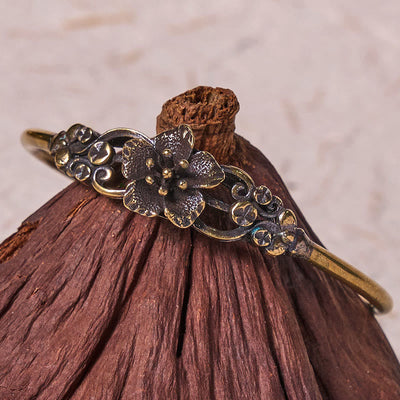 Foviel Blumen Blätter Kupfer Messing Glück spirituell Manschette Armband Armreif