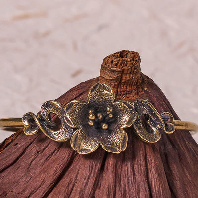 Foviel Blumen Blätter Kupfer Messing Glück spirituell Manschette Armband Armreif