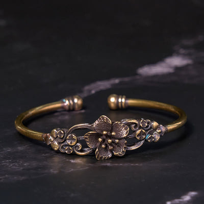 Foviel Blumen Blätter Kupfer Messing Glück spirituell Manschette Armband Armreif