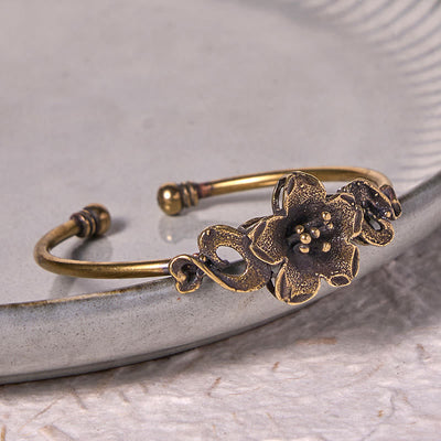 Foviel Blumen Blätter Kupfer Messing Glück spirituell Manschette Armband Armreif