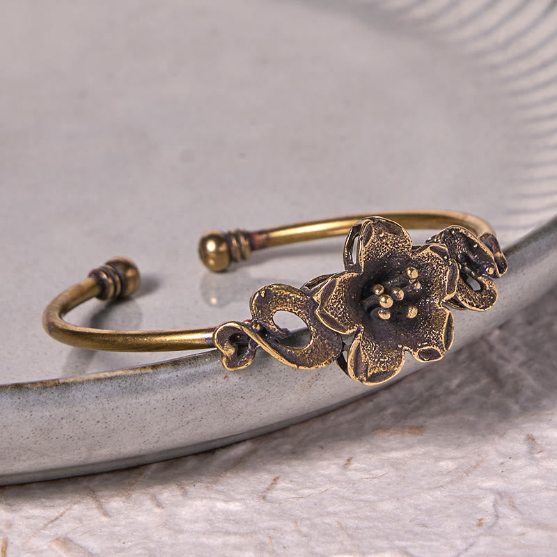 Foviel Blumen Blätter Kupfer Messing Glück spirituell Manschette Armband Armreif