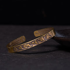 Foviel Sechs wahre Worte "om Mani Padme Hum" Herz Sutra Kupfer Messing Weisheit Frieden Handschellen Armband
