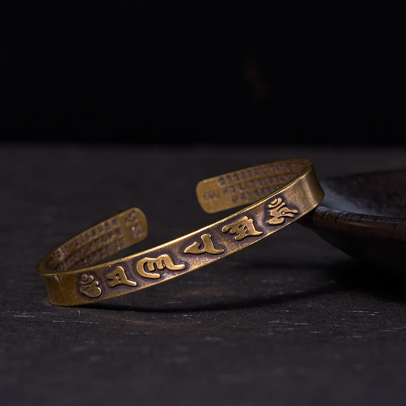 Foviel Sechs wahre Worte "om Mani Padme Hum" Herz Sutra Kupfer Messing Weisheit Frieden Handschellen Armband