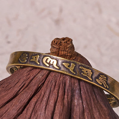 Foviel Sechs wahre Worte "om Mani Padme Hum" Herz Sutra Kupfer Messing Weisheit Frieden Handschellen Armband