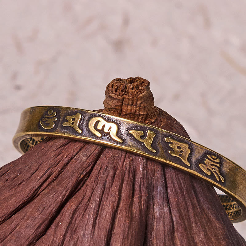 Foviel Sechs wahre Worte "om Mani Padme Hum" Herz Sutra Kupfer Messing Weisheit Frieden Handschellen Armband