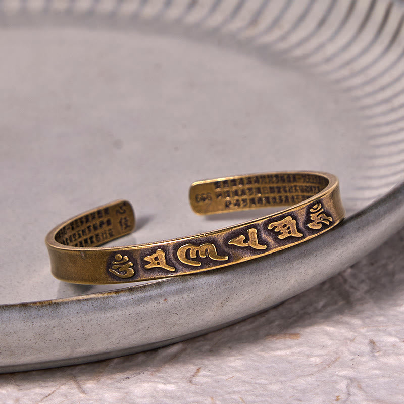 Foviel Sechs wahre Worte "om Mani Padme Hum" Herz Sutra Kupfer Messing Weisheit Frieden Handschellen Armband