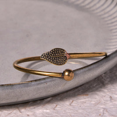 Foviel Leaf Bead Copper Brass Luck Wealth cuff Bracelet Bangle