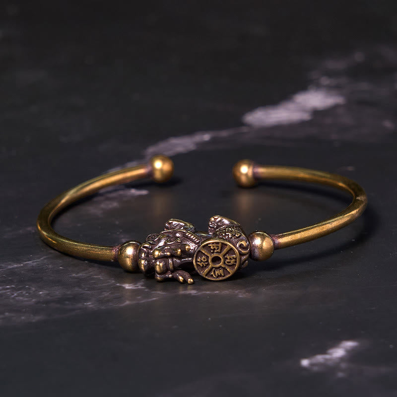 Foviel Pi Xiu Carrying Compass Fu Character Copper Brass Luck Wealth Bracelet Bangle