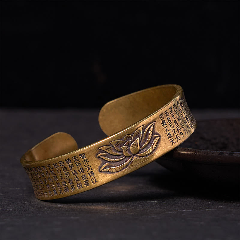 Foviel Herz Sutra Lotus Blume Kupfer Messing Frieden Manschette Armband
