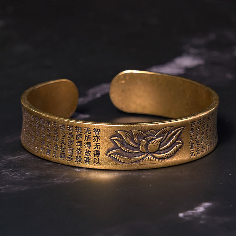 Foviel Herz Sutra Lotus Blume Kupfer Messing Frieden Manschette Armband