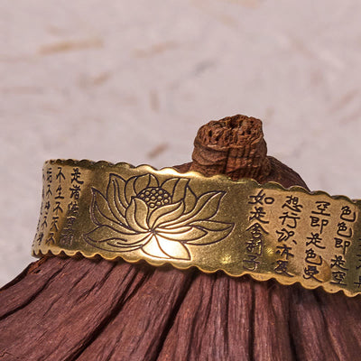 Foviel Heart Sutra Lotus Flower Copper Brass Peace Enlightenment Cuff Bracelet Bangle