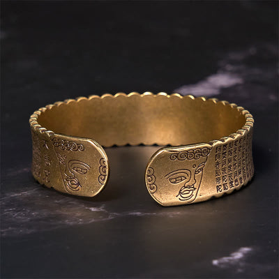 Foviel Heart Sutra Lotus Flower Copper Brass Peace Enlightenment Cuff Bracelet Bangle