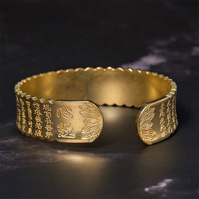 Foviel Heart Sutra Lotus Flower Copper Brass Peace Enlightenment Cuff Bracelet Bangle