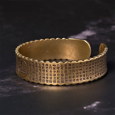 Foviel Heart Sutra Lotus Flower Copper Brass Peace Enlightenment Cuff Bracelet Bangle