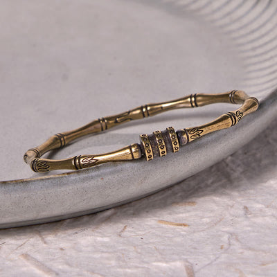 Foviel Bamboo Lotus Flower Copper Brass Peace Bracelet Bangle
