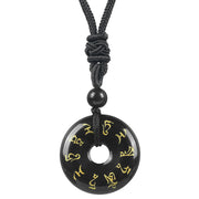 Foviel Green Tara Mantra Natural Various Crystal Black Obsidian Fulfilment Necklace Pendant