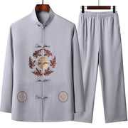Foviel Chinese New Year Embroidered Fu Tang Suit Hanfu Long Sleeve Top Pants Clothing Men's Set