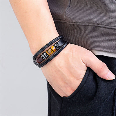 Buddha Stones Tiger Eye Stone Courage Willpower Multi-layer Leather Bracelet Bracelet BS 8