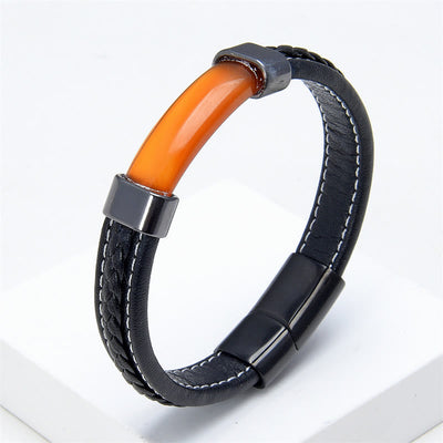 Buddha Stones Lazurite Tiger Eye Rhodonite Hematite Black Onyx Stone Balance Leather Bracelet - Red Agate - 18-22cm - image 21