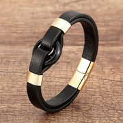 Foviel Round Green Aventurine Black Onyx Hematite Agate Rose Quartz Stone Balance Leather Magnetic Buckle Bracelet