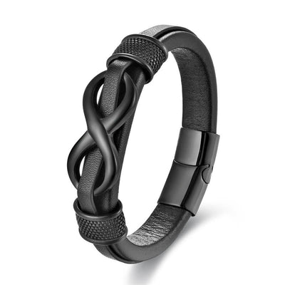 GRATUIT aujourd'hui : Bracelet en acier titane et cuir avec fermoir, motif infini et nœud sans fin