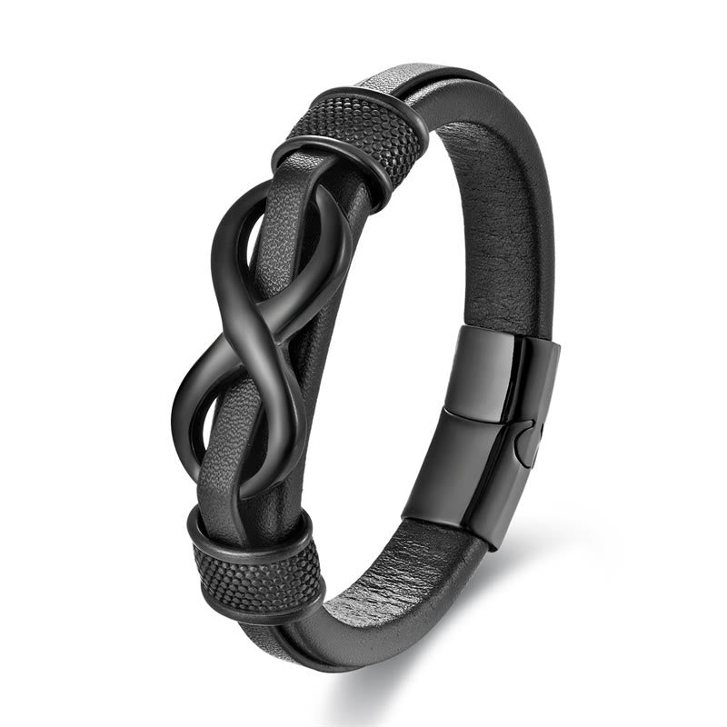 GRATUIT aujourd'hui : Bracelet en acier titane et cuir avec fermoir, motif infini et nœud sans fin