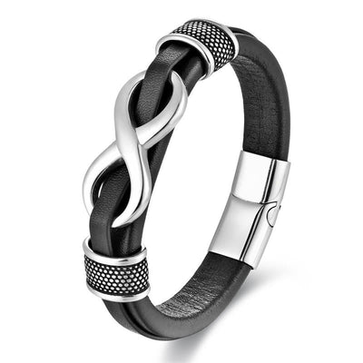 GRATUIT aujourd'hui : Bracelet en acier titane et cuir avec fermoir, motif infini et nœud sans fin