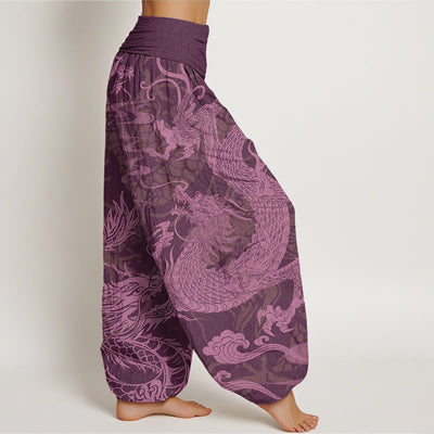 Buddha Stones Dragon Auspicious Clouds Women's Elastic Waist Harem Pants - image 10