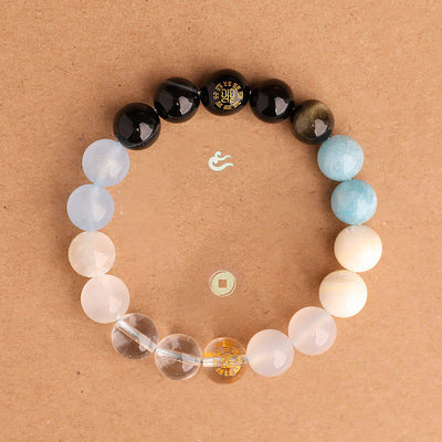 Buddha Stones Five Elements Various Agate Crystal Black Onyx Green Chalcedony Aquamarine Wisdom Bracelet Bracelet BS 22