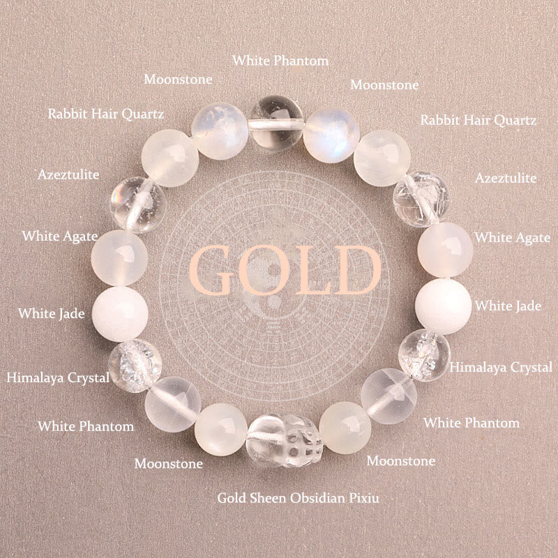 Buddha Stones Five Elements Various Agate Crystal Green Strawberry Quartz Moss Agate Green Phantom Luck Bracelet Bracelet BS Gold(Wrist Circumference: 14-16cm) 10mm