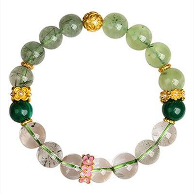 Buddha Stones Five Elements Various Agate Crystal Green Phantom Rutilated Quartz Green Grape Agate Malachite Luck Bracelet Bracelet BS 3