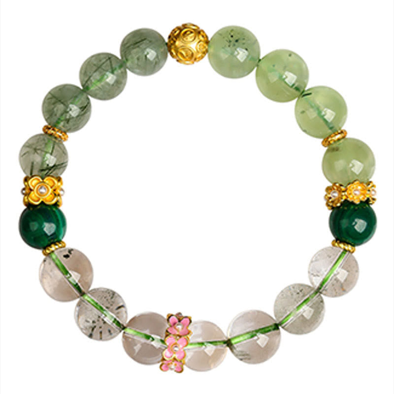 Buddha Stones Five Elements Various Agate Crystal Green Phantom Rutilated Quartz Green Grape Agate Malachite Luck Bracelet Bracelet BS 3