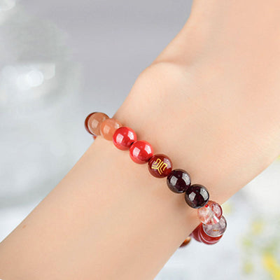 Buddha Stones Five Elements Various Agate Crystal Rutilated Quartz Tiger Eye Yellow Agate Citrine Luck Bracelet Bracelet BS 30