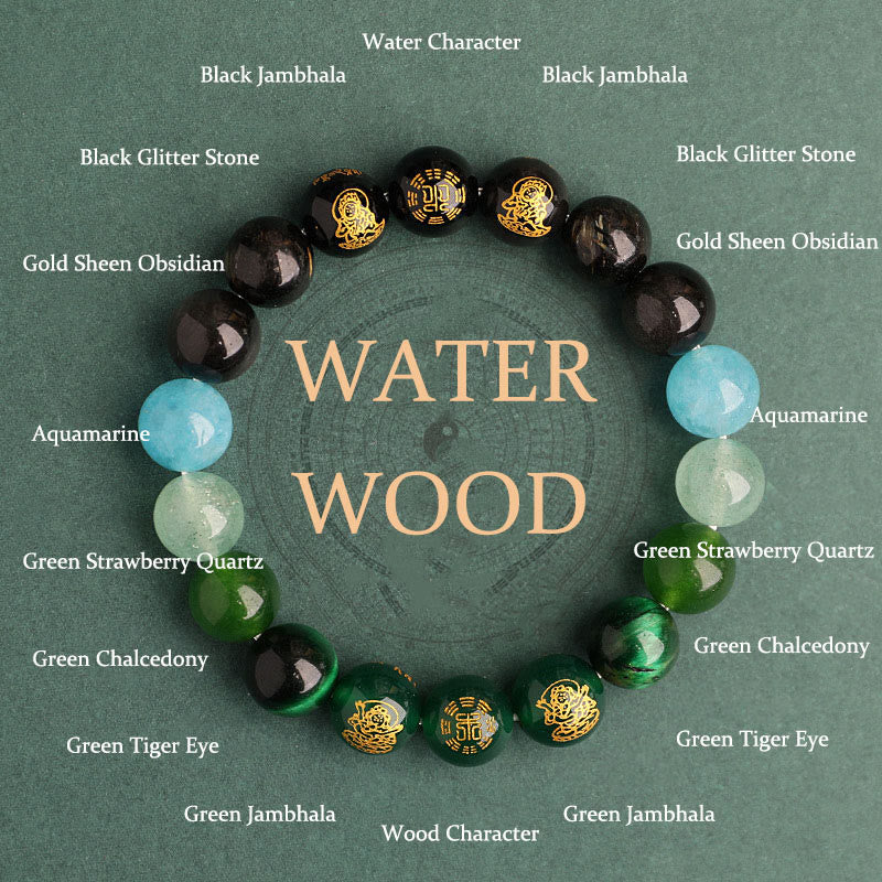 Buddha Stones Five Elements Various Agate Crystal South Red Agate Strawberry Quartz Sun Stone Citrine Luck Bracelet Bracelet BS Water Wood(Wrist Circumference: 14-16cm) 10mm