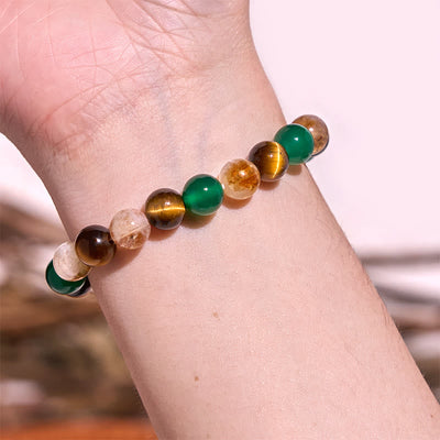 Foviel Natural Tiger Eye Green Agate Citrine Mix And Match Beads Protection Bracelet