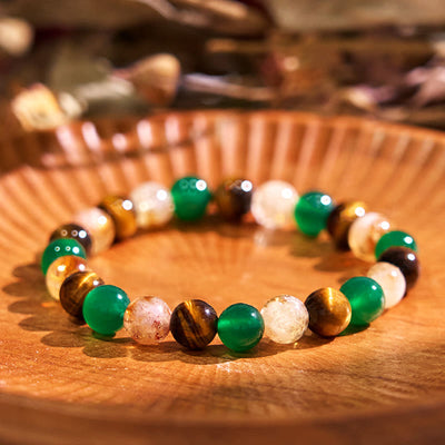 Foviel Natural Tiger Eye Green Agate Citrine Mix And Match Beads Protection Bracelet