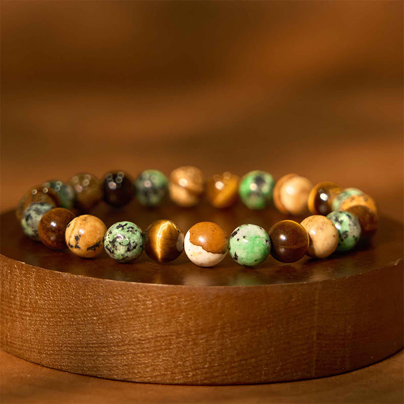 Buddha Stones Natural Picture Jasper Turquoise Tiger Eye Mix And Match Beads Protection Bracelet - Picture Jasper Turquoise Tiger Eye(Wrist Circumference: 15-17cm) - image 0