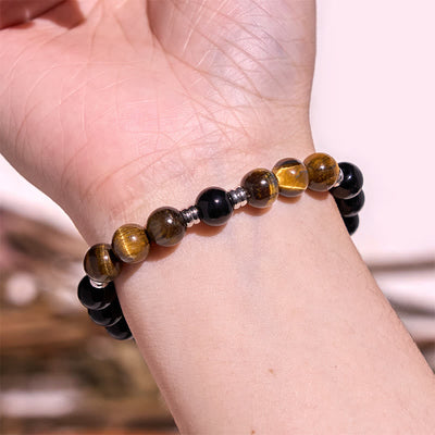 Foviel 2Pcs Hematite Tiger Eye Blue Tiger Eye Powerful Bracelet Set