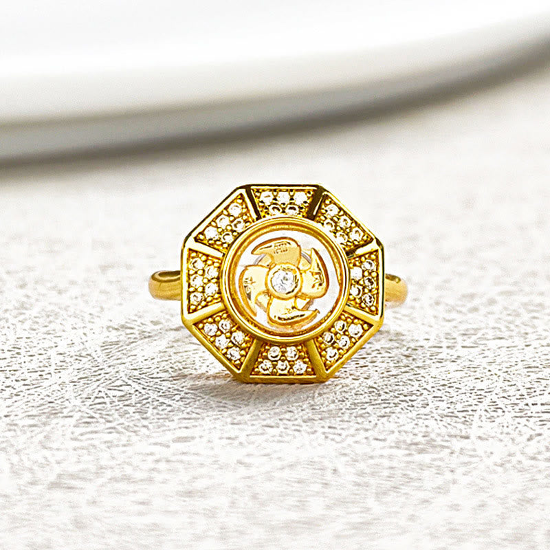 Buddha Stones Gold Plated Copper Windmill Feng Sheng Shui Qi Luck Wealth Adjustable Ring Ring BS 4