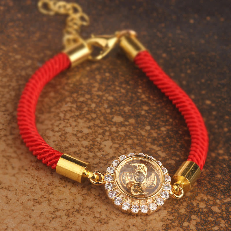 Bracelet tressé de protection Feng Shui à moulinet rotatif en fil rouge, cuivre et laiton Foviel