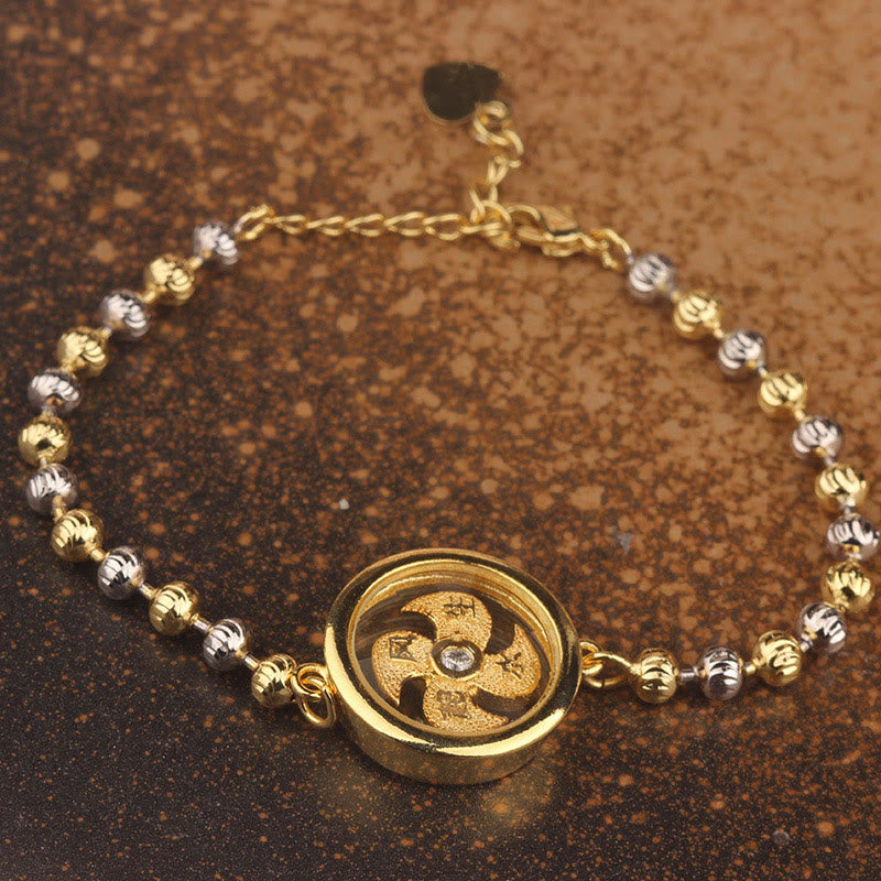 Buddha Stones Feng Sheng Shui Qi Copper Brass Rotatable Windmill Bead Protection Braided Bracelet - image 4