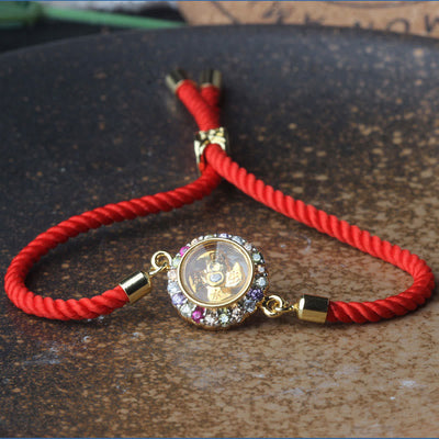 Buddha Stones Copper Brass Color Rotatable Windmill Feng Sheng Shui Qi Fu Red String Faith Braided Bracelet - image 9