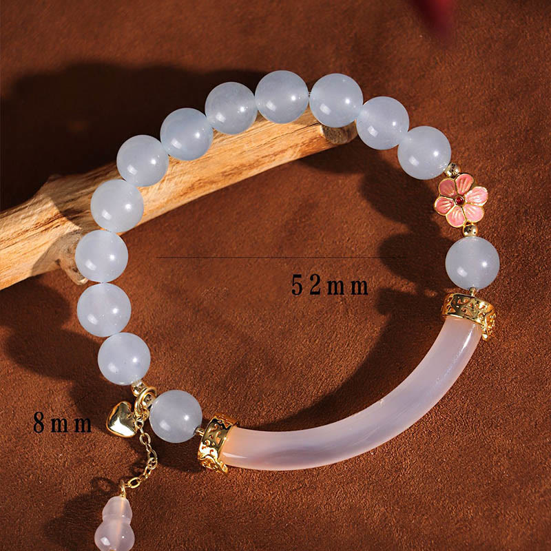 Buddha Stones Pink Crystal Blue Chalcedony Pearl Cuff Half Bracelet Bangle Bracelet BS 8