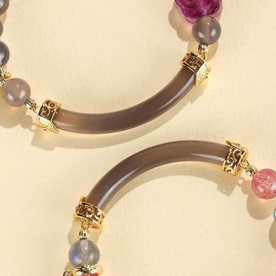 Buddha Stones Strawberry Quartz Labradorite Fluorite Pearl Cuff Half Bracelet Bangle Bracelet BS 11