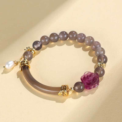 Buddha Stones Strawberry Quartz Labradorite Fluorite Pearl Cuff Half Bracelet Bangle Bracelet BS 8