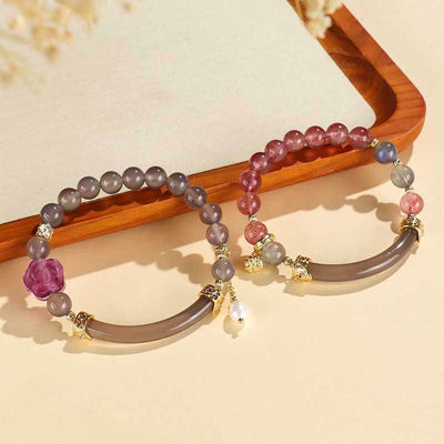 Buddha Stones Strawberry Quartz Labradorite Fluorite Pearl Cuff Half Bracelet Bangle Bracelet BS 3