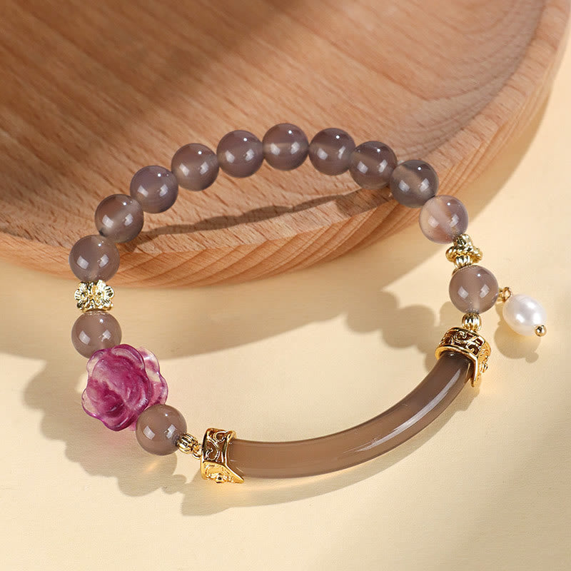 Buddha Stones Strawberry Quartz Labradorite Fluorite Pearl Cuff Half Bracelet Bangle Bracelet BS Labradorite Fluorite Pearl(Inner Diameter: 52mm)